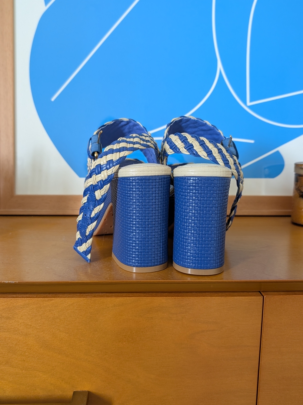Charlotte Stone Blue and Cream Braided Platform Sandals - Picture 2 of 4